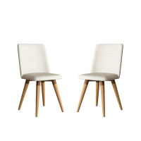 Manhattan Comfort 2-1023480 2-Piece Dakota 360 Swivel Linen/Synthetic Leather Dining Chair in Beige
